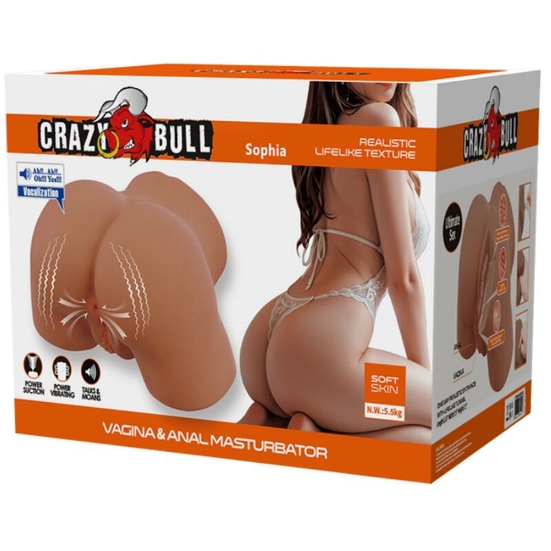 CRAZY BULL SOPHIA TRASERO FEMENINO REALISTA VIBRADOR SUCCIONADOR CON SONIDO 55 KG