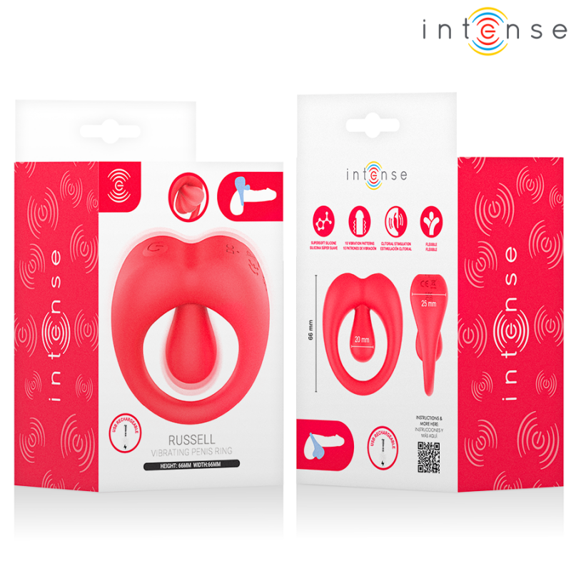 INTENSE RUSSELL ANILLO VIBRADOR CON ESTIMULACIoN DE CLiTORIS ROJO