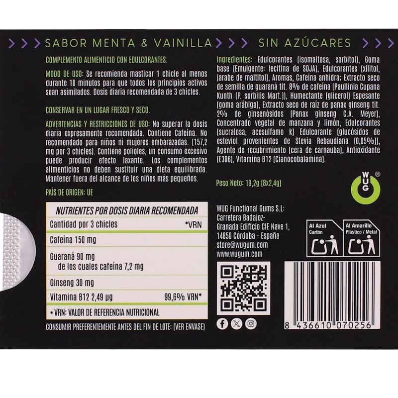 WUG On Energia inmediata en formato chicle BLISTER 8 UDS