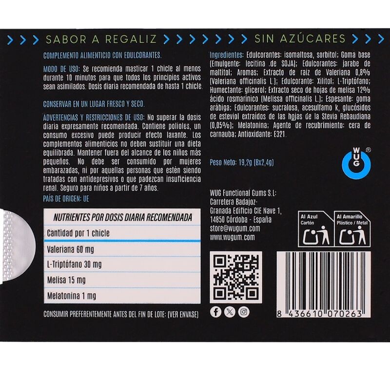 WUG Off El chicle funcional que te ayuda a relajarte y dormir mejor BLISTER 8 UDS