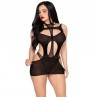 LEG AVENUE 81680 MINI VESTIDO OPACO Y TEDDY HALTER NEGRO TALLA uNICA