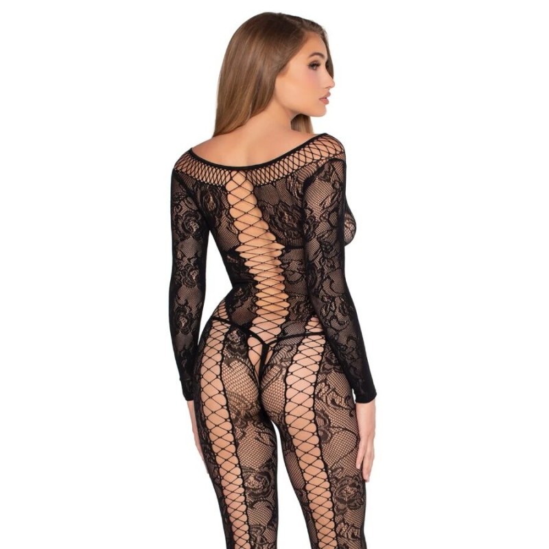 LEG AVENUE 89369 JUMPSUIT DE RED Y ENCAJE NEGRO TALLA uNICA