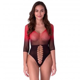 PASSION BS118 BODYSTOCKING DE MALLA NEGRO Y ROJO