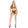 LEG AVENUE 86148 TOP DE BRA DE ENCAJE Y PANTY CON LIGUEROS NEGRO TALLA uNICA