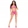 LEG AVENUE 86148 TOP DE BRA DE ENCAJE Y PANTY CON LIGUEROS ROSA TALLA uNICA