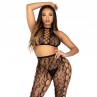 LEG AVENUE 89372 CROP TOP Y MEDIAS SIN ENTREPIERNA NEGRO TALLA uNICA