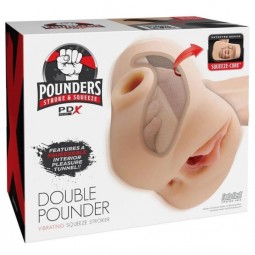 PDX PLUS MASTURBADOR DOBLE VIBRADOR DOUBLE POUNDER SQUEEZE LIGHT 205 CM