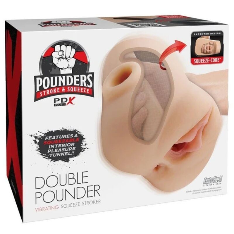 PDX PLUS MASTURBADOR DOBLE VIBRADOR DOUBLE POUNDER SQUEEZE LIGHT 205 CM
