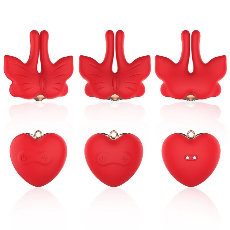 ARMONY PINZAS PARA PEZONES MAGNeTICA CON VIBRACIoN FORMA MARIPOSA ROJO