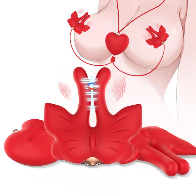 ARMONY PINZAS PARA PEZONES MAGNeTICA CON VIBRACIoN FORMA MARIPOSA ROJO