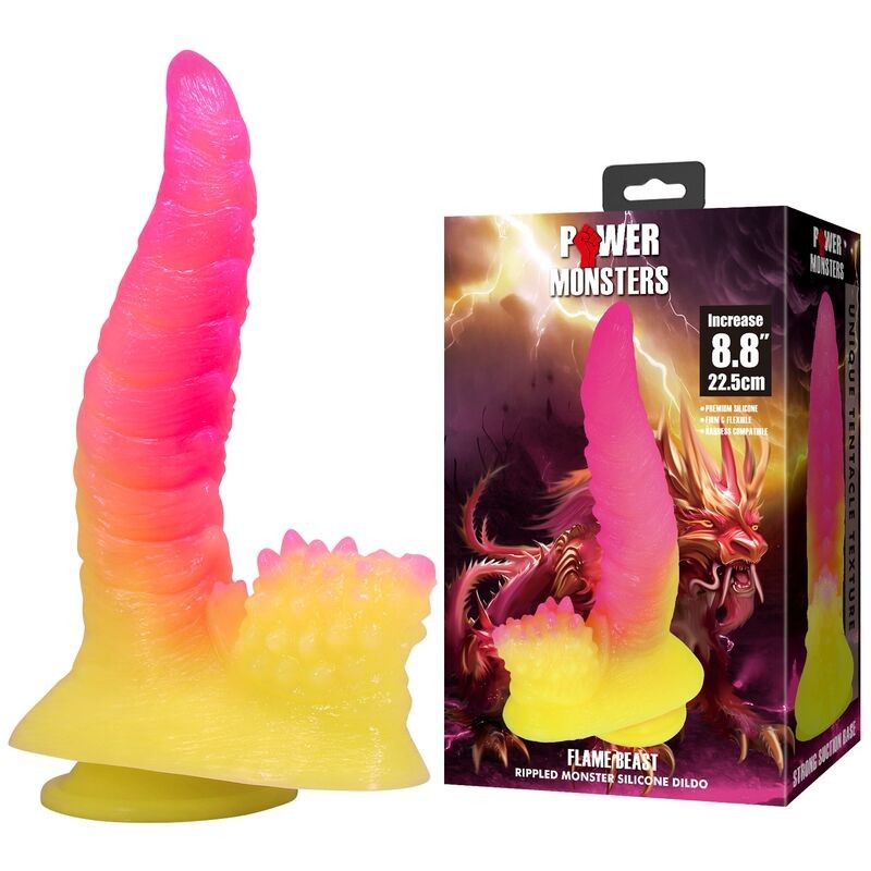 POWER MONSTERS RIPPLIED MONSTER DILDO FANTASiA CON VENTOSA 225 CM Ø 55 CM ROSA Y AMARILLO