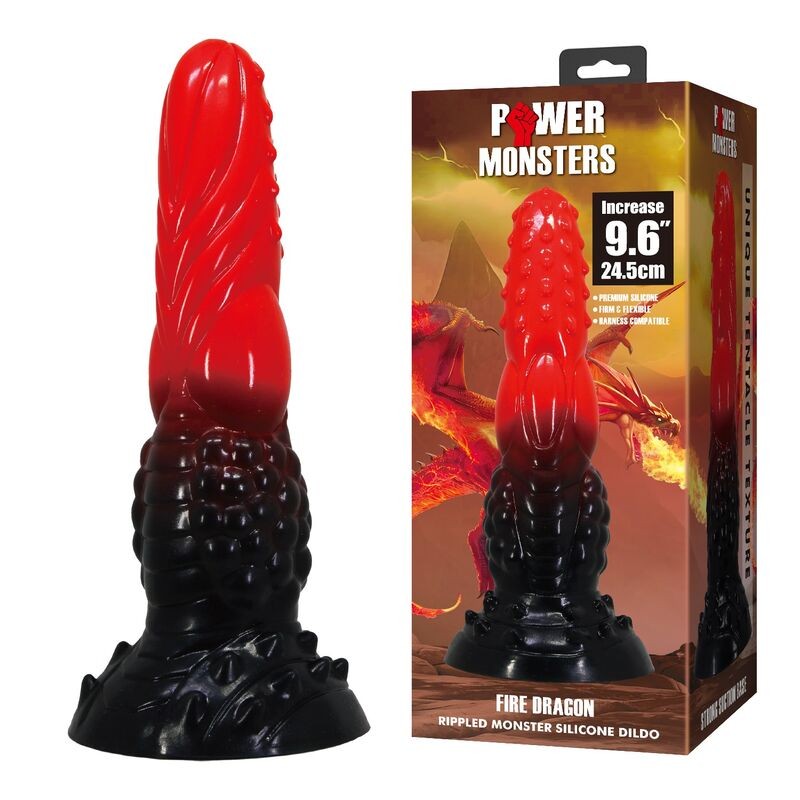 POWER MONSTERS FIRE DRAGON DILDO FANTASiA CON VENTOSA 245 CM Ø 58 CM ROJO Y NEGRO