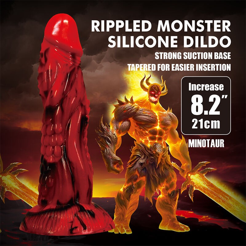 POWER MONSTERS MINOTAUR DILDO FANTASiA CON VENTOSA 21 CM Ø 5 CM ROJO Y NEGRO