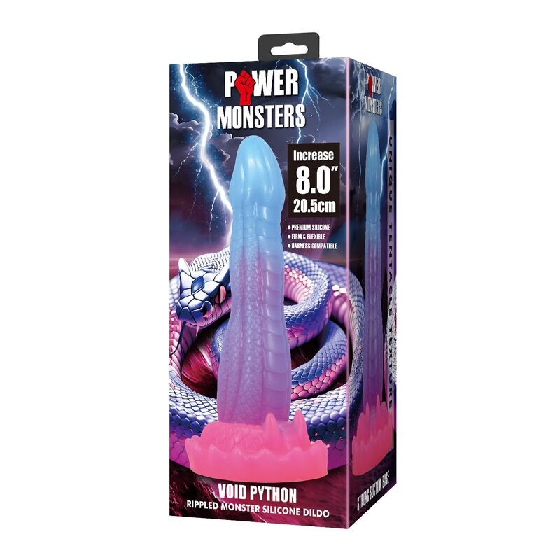POWER MONSTERS VOID PYTHON DILDO FANTASiA CON VENTOSA 205 CM Ø 52 CM AZUL LILA Y ROSA