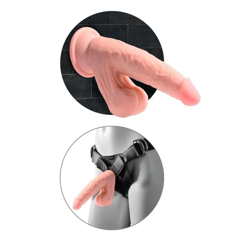 KING COCK PLUS DILDO REALISTA TRIPLE DENSIDAD CON TESTiCULOS OSCILANTES 23 CM COLOR NATURAL
