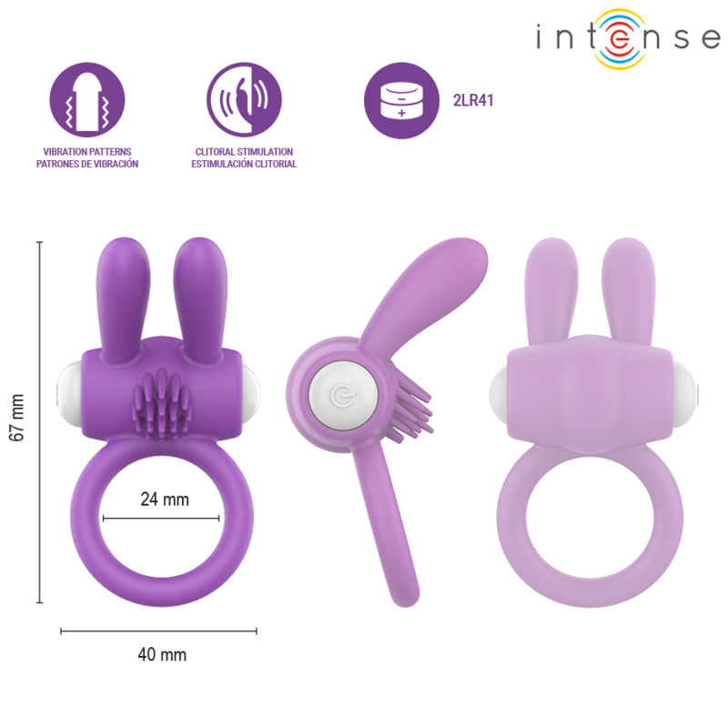 INTENSE HOPPS ANILLO PARA PENE VIBRADOR CON ESTIMULACIoN CLITORIANA MORADO