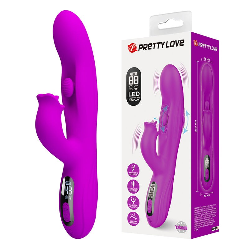 PRETTY LOVE YALANDA VIBRADOR RABBIT OSCILANTE CON PANTALLA LED MORADO