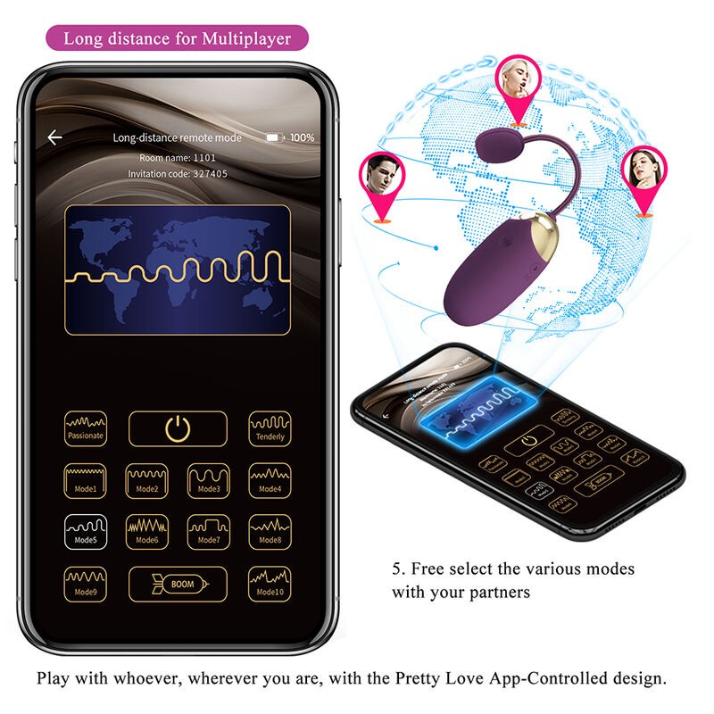 PRETTY LOVE KLAY VIBRADOR HUEVO CON EMPUJE APP CONTROL MORADO