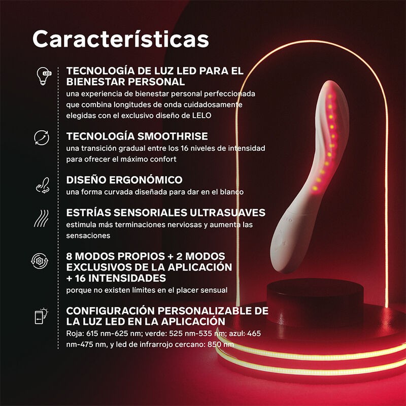 LELO MONA SPECTRA MASAJEADOR iNTIMO CON LUZ ROJA RECARGABLE APP CONTROL