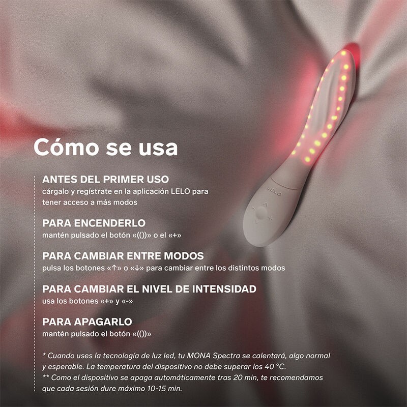 LELO MONA SPECTRA MASAJEADOR iNTIMO CON LUZ ROJA RECARGABLE APP CONTROL