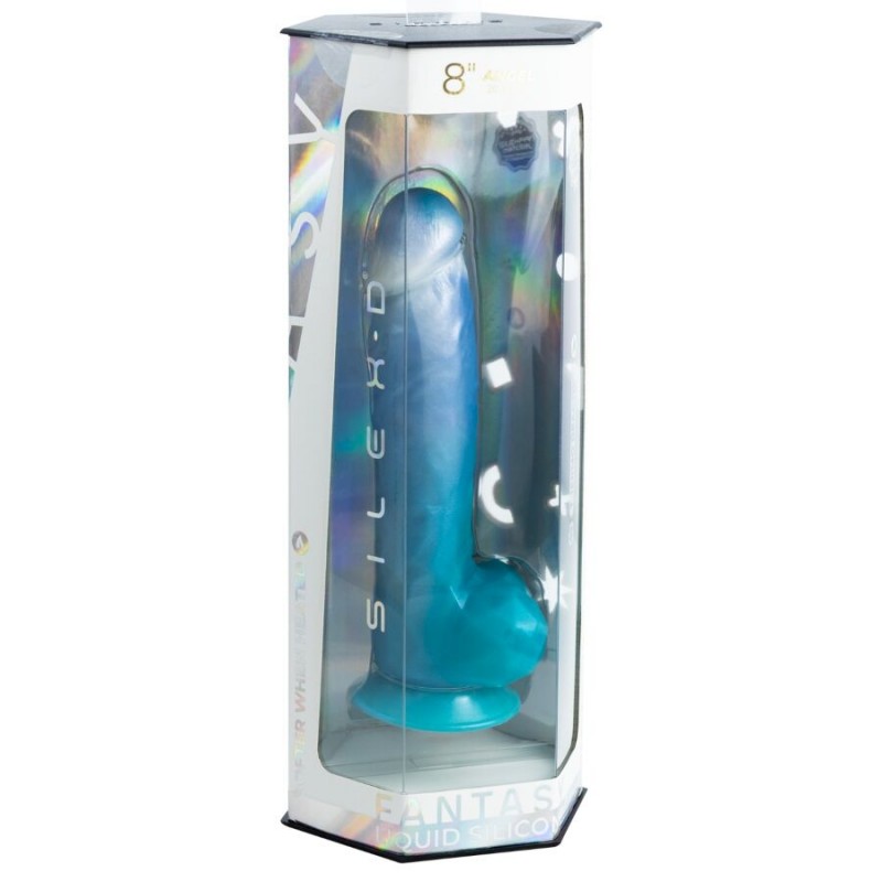 SILEXD ANGEL DILDO FANTASY SILICONA LIQUIDA TERMOREACTIVO AZUL CELESTE 203 CM