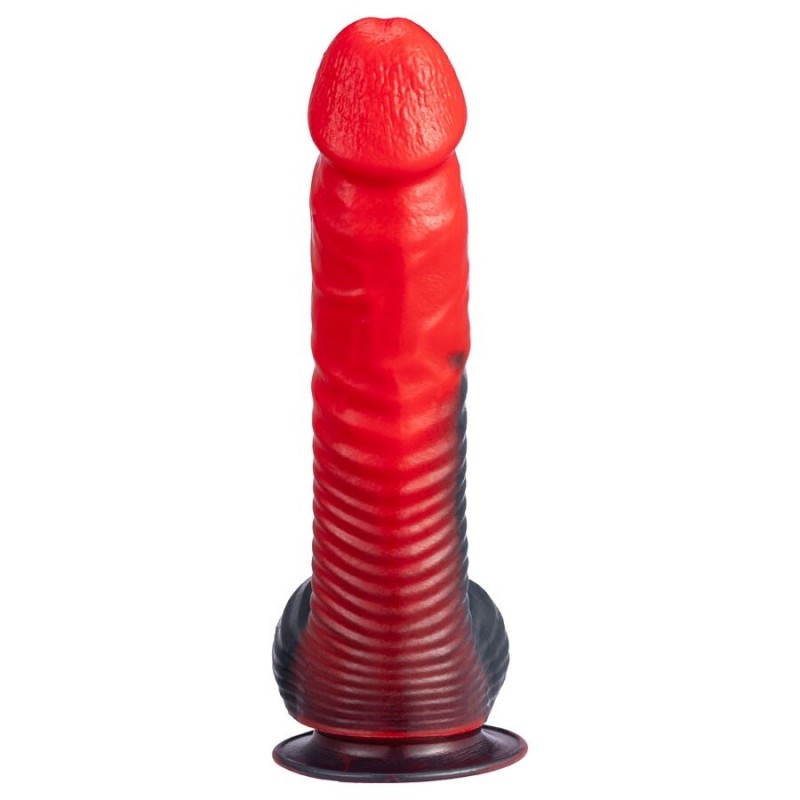 SILEXD DEVIL DILDO FANTASY SILICONA LIQUIDA TERMOREACTIVO ROJO NEGRO 203 CM
