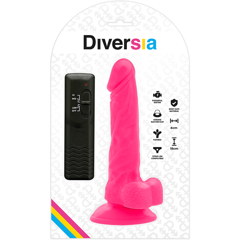 DIVERSIA DILDO REALiSTICO FLEXIBLE CON VIBRACIoN ROSA 18 CM O 4 CM
