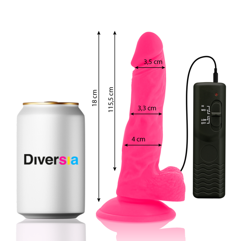 DIVERSIA DILDO REALiSTICO FLEXIBLE CON VIBRACIoN ROSA 18 CM O 4 CM