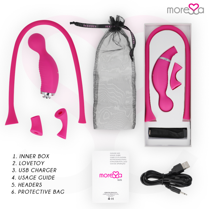 MORESSA KIRK DUO SUCCIONADOR MASAJEADOR MULTI PRESTACIONES PREMIUM SILICONE RECARGABLE