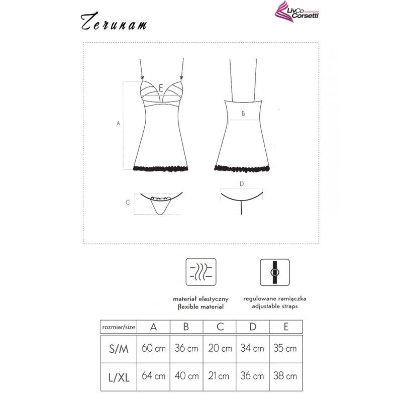 LIVCO CORSETTI FASHION ZERUNAM SET BABYDOLL TANGA NEGRO S M