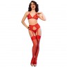 CHILIROSE CR 4848 SET SUJETADOR TANGA MEDIAS DE ENCAJE ROJO S