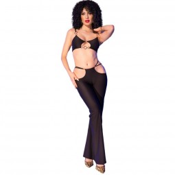 CHILIROSE CR 4851 SET TOP NEGRO Y LEGGINS CON COMPLEMENTOS DORADOS S