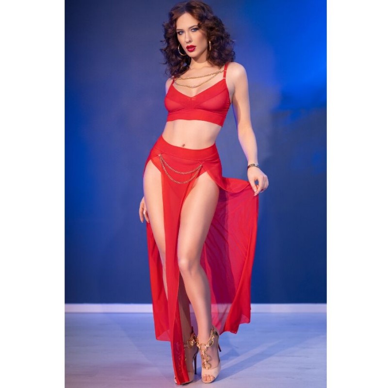 CHILIROSE CR 4850 SET TOP ROJO Y LEGGINS CON COMPLEMENTOS DORADOS S