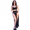 CHILIROSE CR 4672 TOP NEGRO FALDA Y TANGA CON CADENAS DORADAS S