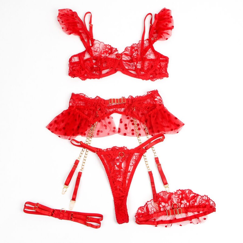 SUBBLIME 957506 CONJUNTO SUJETADOR Y LIGA DE ENCAJE ROJO S M