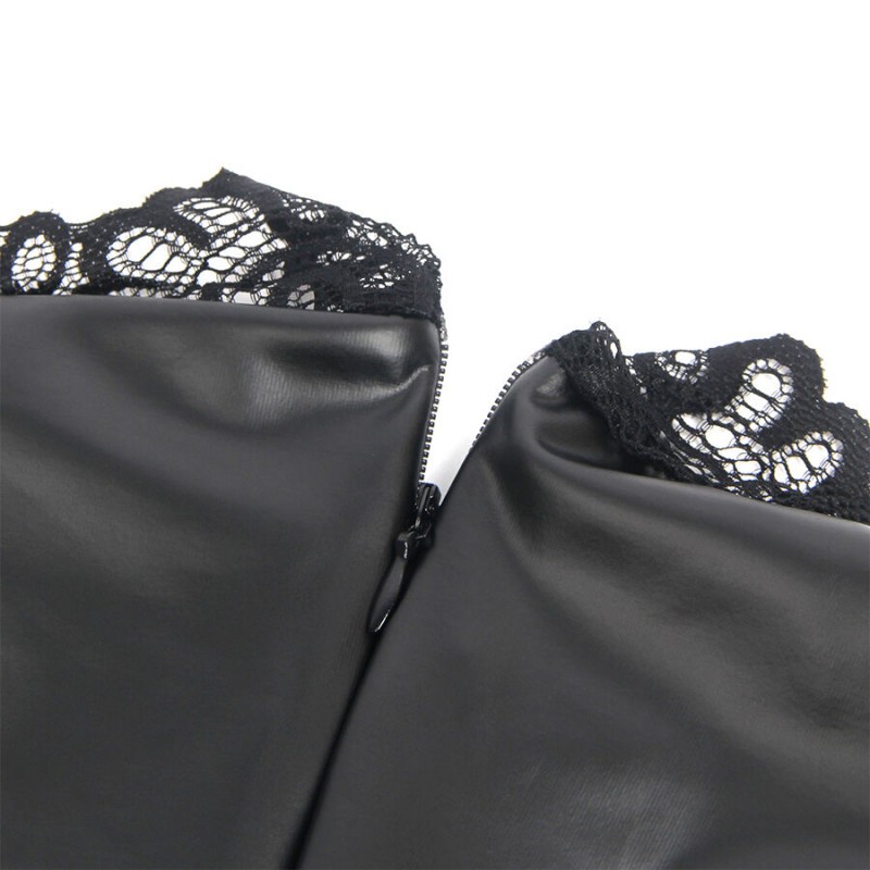 SUBBLIME 957544 VESTIDO DE CUERO CON CUELLO DE ENCAJE NEGRO S M
