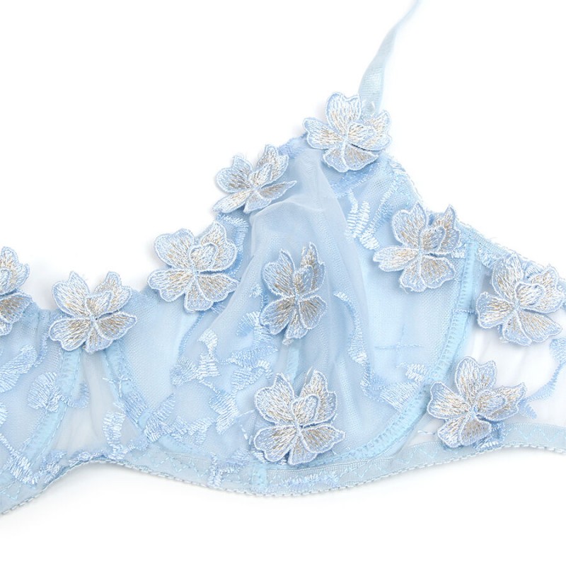 SUBBLIME 957629 CONJUNTO SUJETADOR Y PANTIES CON BORDADOS DE FLORES CELESTE S M