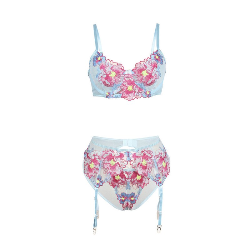 SUBBLIME 957643 CONJUNTO SUJETADOR Y LIGUERO CON BORDADOS DE FLORES ROSAS S M