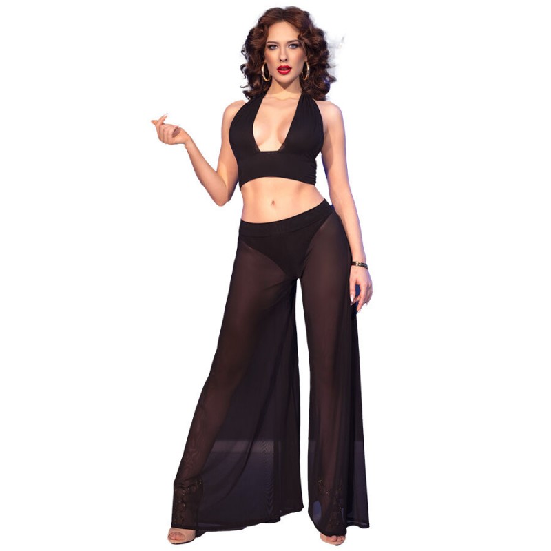CHILIROSE CR 4857 SET TOP Y PANTALONES NEGRO TALLA S