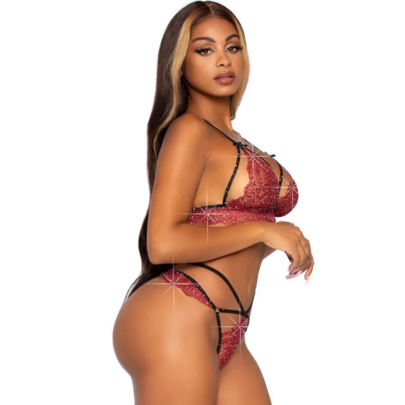 LEG AVENUE 81623 SET SUJETADOR TANGA BURDEOS TALLA S