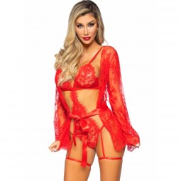 LEG AVENUE 86123 SET BODY BATA DE LIGUERO ROJO TALLA M