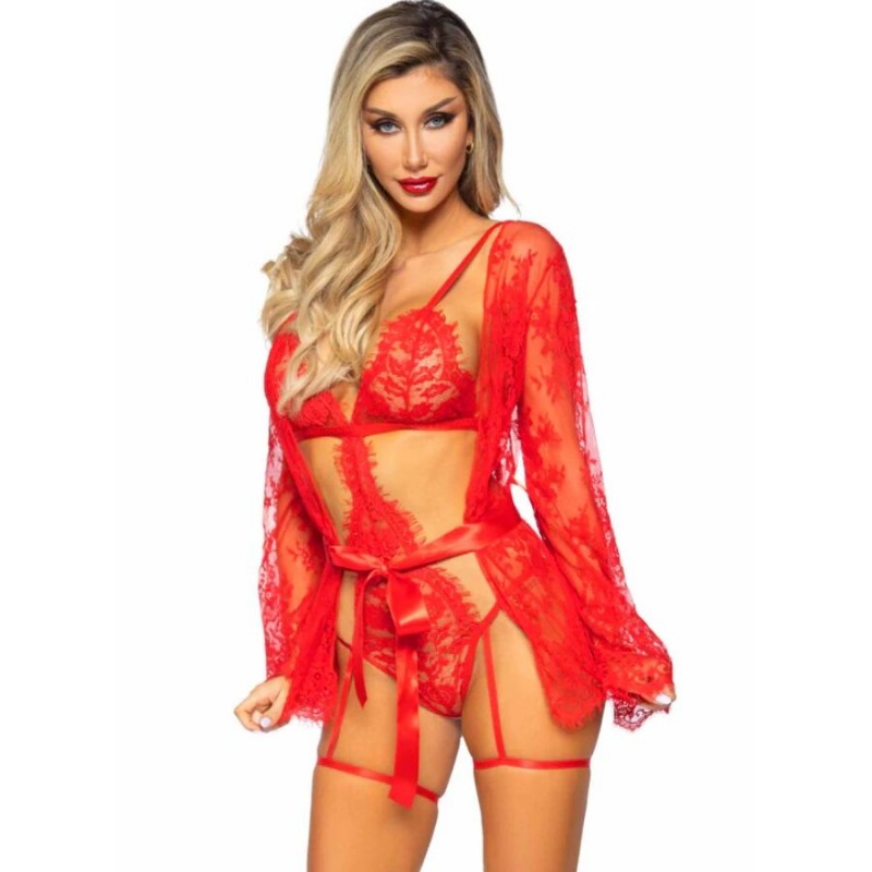 LEG AVENUE 86123 SET BODY BATA DE LIGUERO ROJO TALLA M