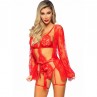 LEG AVENUE 86123 SET BODY BATA DE LIGUERO ROJO TALLA M
