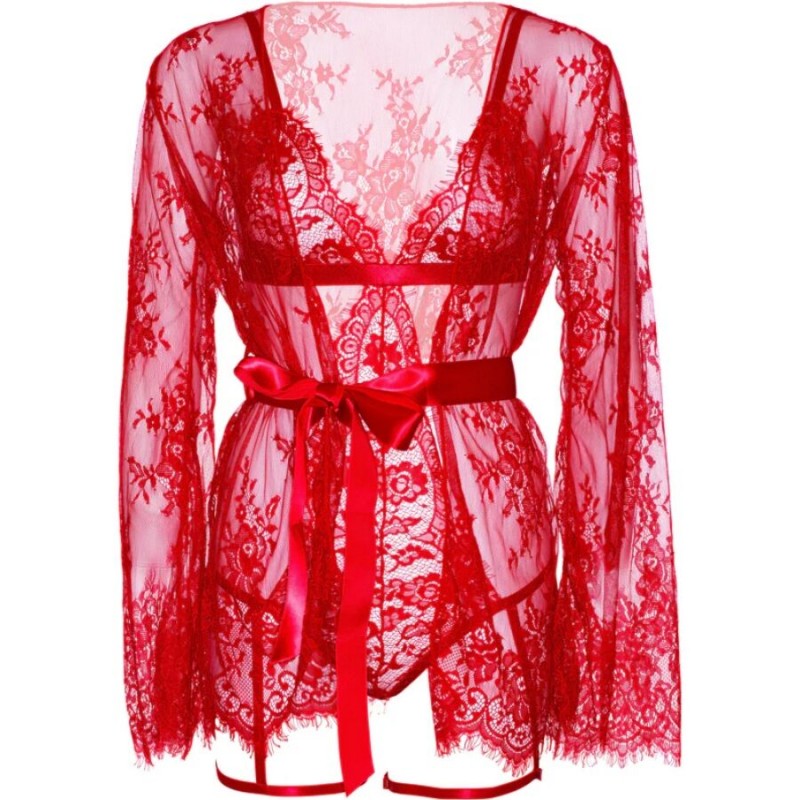 LEG AVENUE 86123 SET BODY BATA DE LIGUERO ROJO TALLA M
