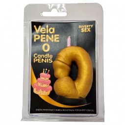 DIABLO PICANTE VELA PENE EN FORMA DE NuMERO 0 COLOR DORADO