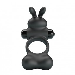 PRETTY LOVE ANILLO VIBRADOR PARA PENE CON ESTIMULADOR DE CONEJITO 10 FUNCIONES NEGRO
