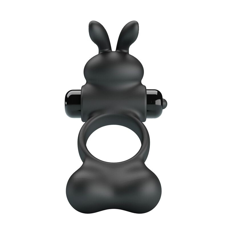 PRETTY LOVE ANILLO VIBRADOR PARA PENE CON ESTIMULADOR DE CONEJITO 10 FUNCIONES NEGRO