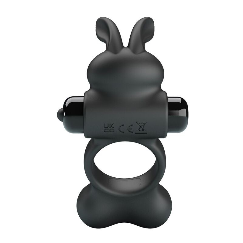 PRETTY LOVE ANILLO VIBRADOR PARA PENE CON ESTIMULADOR DE CONEJITO 10 FUNCIONES NEGRO