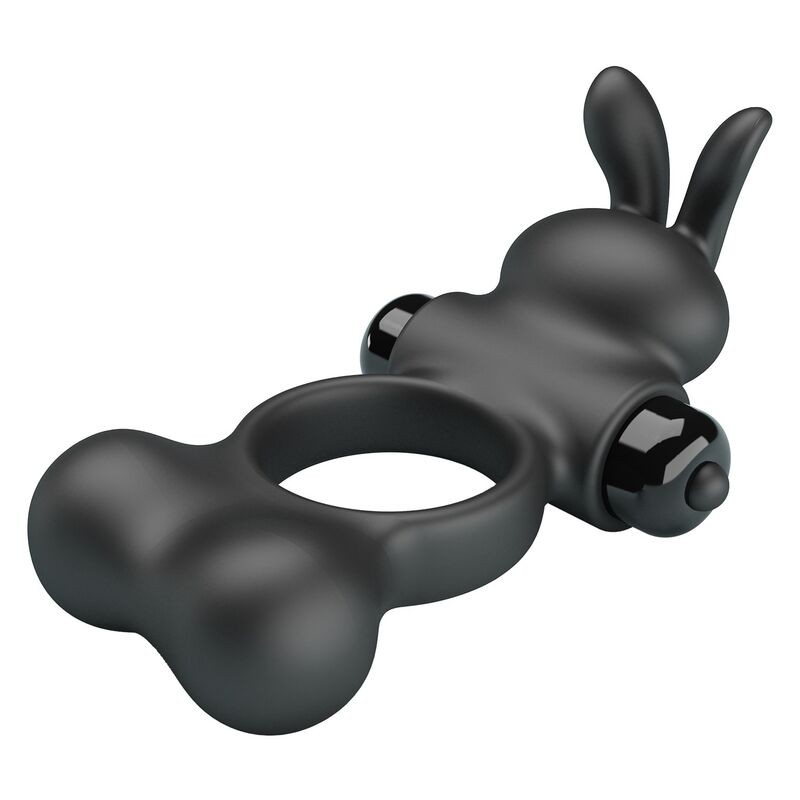 PRETTY LOVE ANILLO VIBRADOR PARA PENE CON ESTIMULADOR DE CONEJITO 10 FUNCIONES NEGRO