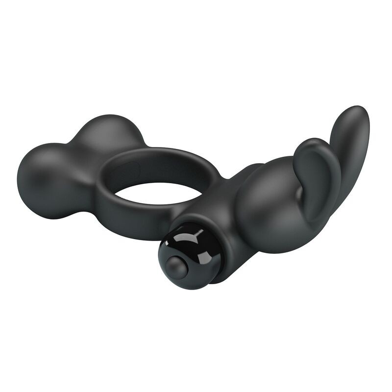 PRETTY LOVE ANILLO VIBRADOR PARA PENE CON ESTIMULADOR DE CONEJITO 10 FUNCIONES NEGRO